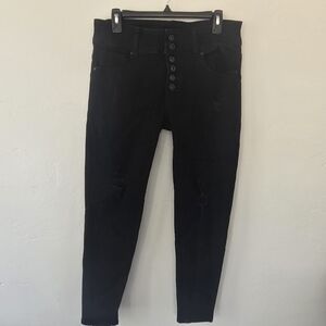 Blue savvy 13/31 black factory distressed button down skinny stretchy jeans